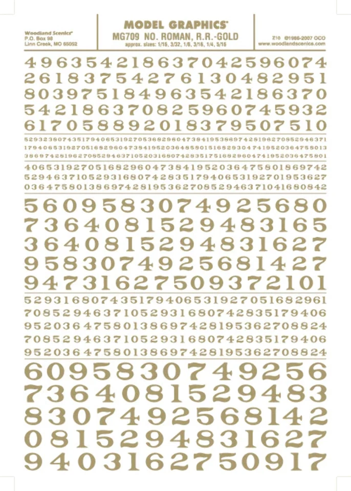 Woodland Scenics MG709 Roman Numbers Gold Dry Transfer Decals 724771007098