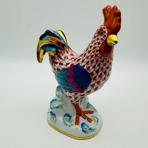 Herend Rooster Bird Figurine Fishnet Gold Accents in very Rare Rust Red 5.5'' - Picture 1 of 17