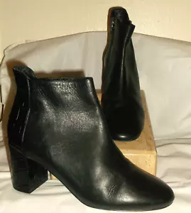 Cole Haan Nella Black Crock Embossed Leather Block Heel Ankle Booties 6-1/2 B - Picture 1 of 5