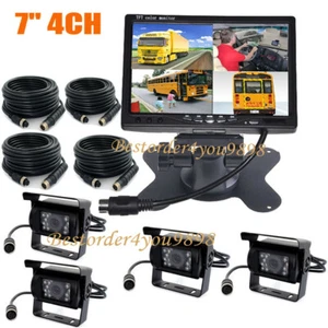 4x 4Pin Backup Camera + 7" LCD 4CH Quad Split Monitor Car Rear View Kit 12V-24V - Picture 1 of 9