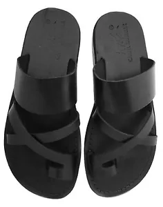 Noir Sandales En Cuir Pour Hommes Biblique Chaussures De Jésus 36-50 - Bild 1 von 4