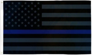 Thin Blue Line (Blackout) 3x5ft Poly -Thin Line Flags Supporting Law Enforcement - Picture 1 of 3