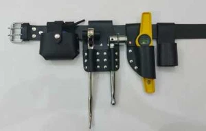 SCAFFOLD Black Leather Tool Belt Full Tool set Ratchet 17/21 Spanner Level Tape - Picture 1 of 12