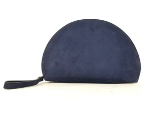 Mansur Gavreil Navy Blue Suede Moon Clutch Mini Wristlet Bag - Picture 1 of 5