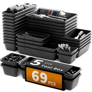 69PCS Cassetto Porta Utensili Organizzatore Vassoio 5 Misure, Scrivania Cassettiera Rotante Portaoggetti Nero - Foto 1 di 7