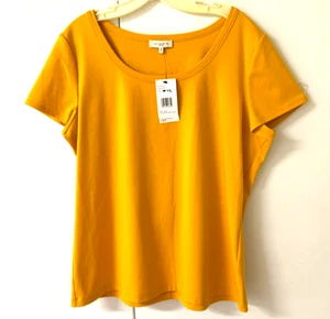 Lafayette 148 shortslv T-Shirt XXL Bright Sunflower Yellow Wide Scoopneck NWT! - Picture 1 of 6