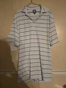FootJoy FJ Golf Polo Shirt Mens Large Blue White Striped Short Sleeve Stretch - Picture 1 of 7