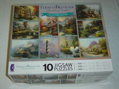 Paquete de 10 rompecabezas Thomas Kinkade edición coleccionista, todo completo + póster Foto 1 de 4