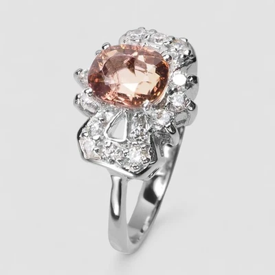 Champagne Tourmaline Oval 1.06Ct 925 Sterling Silver Handmade Fine Rings Size 7 - Image 1 of 4