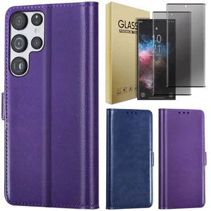 For Samsung Galaxy S22 Ultra Leather Wallet Case Cover / Privacy Tempered Glass - Picture 1 of 29