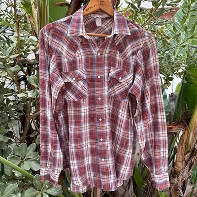 Camisa a Cuadros Levi’s Western Pearl Vintage Años 70 Roja Azul Blanca 19.5x28 Foto 1 de 4