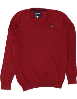 PEPE JEANS Hombres Cuello en V Jersey Suéter Grande Rojo Algodón BK03 Foto 1 de 3