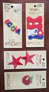 4 Patches Sew-on Appliques Embroidered Vintage New Mushroom Rainbow Apple Star  - Picture 1 of 6