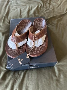 NEW OluKai Mekila Men's Size 10 - Leather Sandals / Natural Brown - MSRP $140 - Picture 1 of 7
