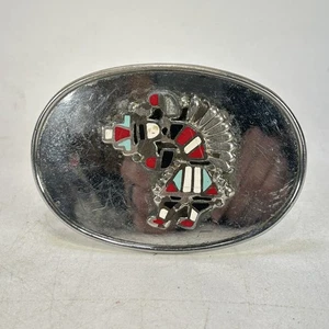 Azteken Gürtelschnalle Regenbogen Mann silberfarben ca. 3” BY 2.5” Zuni Style - Bild 1 von 10