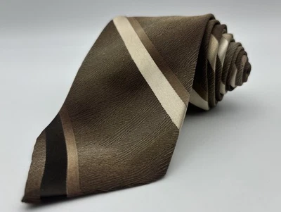 Винтажный галстук Wembley Wemsilk 57 дюймов коричневый диагональная полоса смешанная ткань шелк - Изображение 1 из 4