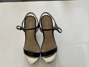 CHARLES BY CHARLES DAVID WOMENS BLACK LEATHER WEDGES ESPADRILLE HEELS - Picture 1 of 7