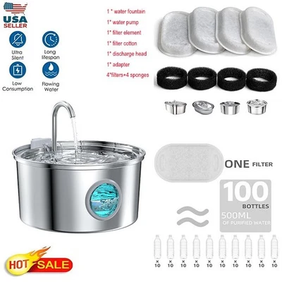 Dispensador automático de fuente de agua para gatos de acero inoxidable 108 oz/3,2 L para mascotas Foto 1 de 4