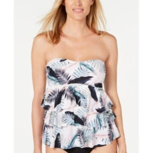 Island Escape Tropical Print Tiered Bandeau Tankini Top Size 6 NWT - Image 1 of 1