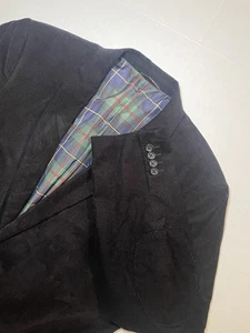 US Polo Assn Blazer Mens 44L Black Corduroy Sport Coat Elbow Patch Plaid Liner - Picture 1 of 9