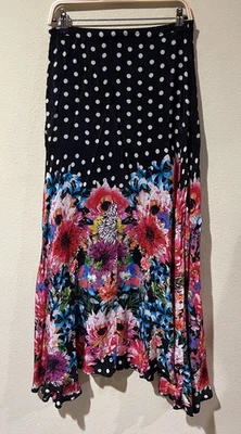 Falda Anthropologie Tolani Negra Floral Lunares Maxi Talla M Asimétrica Boho a1 Foto 1 de 4