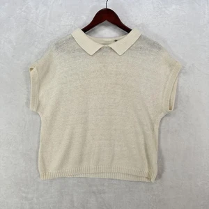 Vintage Favorites Pullover Damen Large Creme Kragen Kurzarm Ramie 90er - Bild 1 von 15