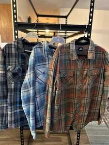 O'Neill Shacket Mens XL Plaid Orange Blue Soft Fleece Button Jacket Lot Of 3 - Picture 1 of 9