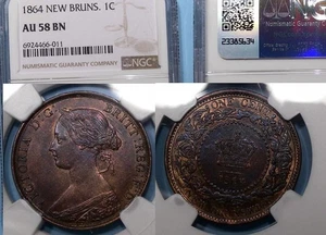 1864 NEW BRUNSWICK CENT NGC AU 58 BN SMALL 6 #AC1-61 - Picture 1 of 1