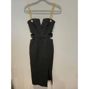 Vestido de cóctel negro para mujer Rebecca Vallance 2 correas de cadena dorada sin mangas - Imagen 1 de 12