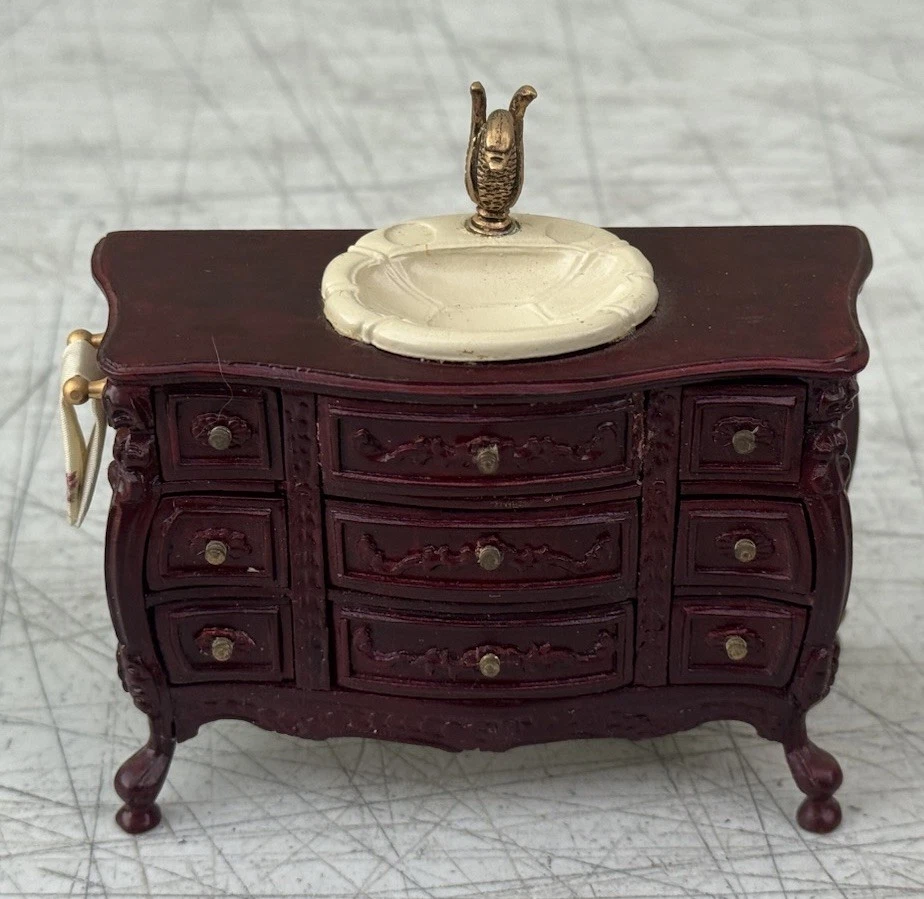 Dollhouse Miniature Wood Bathroom Sink Vanity Cabinet 1:12 Scale Chest Dresser - Image 1 of 4