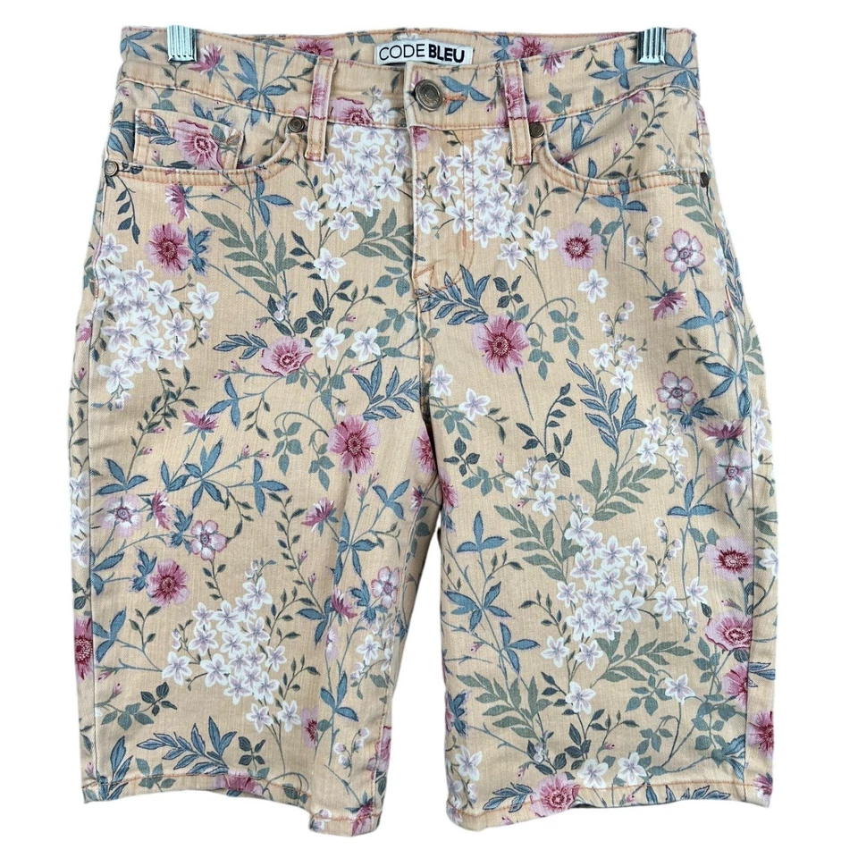 Code Bleu Chelsea Denim floral print Bermuda Shorts Womens Petite 6 - Image 1 of 4