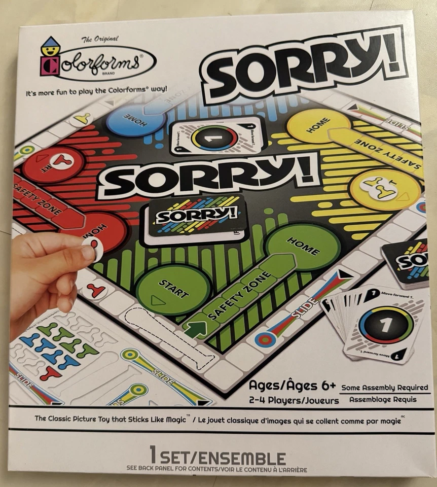 NEW Colorforms Sorry! Board Game Hasbro Ages 6+ 2-4 Players Peachtree Playthings - Image 1 of 4