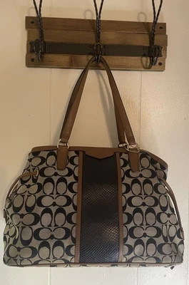 Coach F29863 Brown Carryall Satchel W/drawstring Signature Striped/Dustbag~EUC - Image 1 of 4