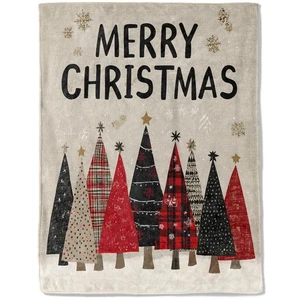 Christmas Decorative Throw Blanket Stylized Tree and Beige Snowflake Print De... - Picture 1 of 6