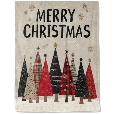 Christmas Decorative Throw Blanket Stylized Tree and Beige Snowflake Print De... - Image 1 of 4