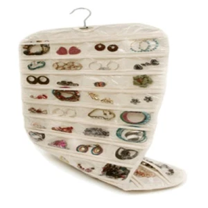 Beige 80 Pocket Hanging Jewelry Organizer Earring Display Pouch Bag New - Picture 1 of 5
