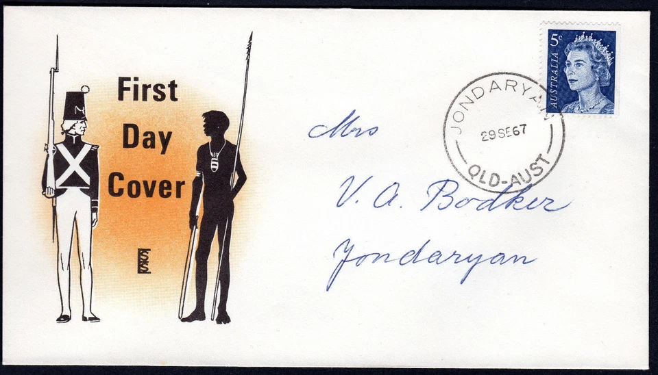 1967 Australia 5c Blue QEII Coil Stamp ESS Erskine FDC Cover JONDARYAN QLD CDS - Image 1 of 1