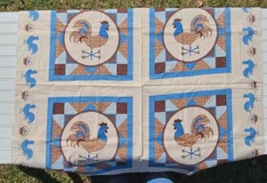 Rooster Quilt Print Cut & Sew Pillow Panels (4) + Border Vintage Cranston Prints - Picture 1 of 5
