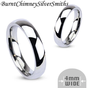 Anillo clásico de acero inoxidable con correa de boda de 4 mm estampado a mano opcional - Imagen 1 de 5
