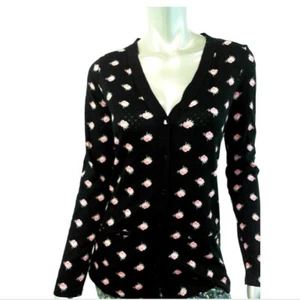 Camisa para dormir Charter Club para mujer S negra rosa floral algodón con botones - Imagen 1 de 2
