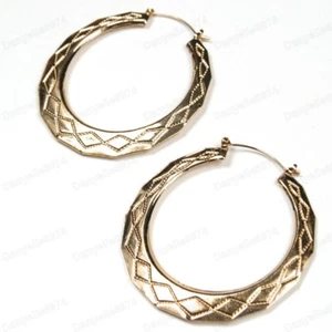 BIG 6cm/7cm CHUNKY CREOLES bamboo hoops GOLD PLATED EARRINGS 2.25"/3" big HOOP - Picture 1 of 12