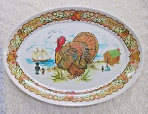 Plato de pavo Brookpark vintage, acción de gracias, peregrinos 21"x15" plástico #1521 - Imagen 1 de 2