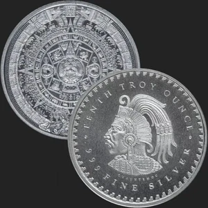 10 x 1/10th oz Aztec Calendar Coins Rounds .999 Silver GSM tenth ounce 1/10 NEW - Picture 1 of 7