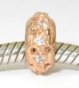 Genuine SOLID 9CT 9K ROSE GOLD Little Spacer BEAD with 9CZ For Charm Bracelet - Picture 1 of 4