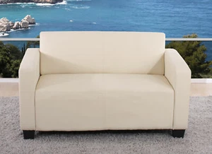 2er Sofa Lyon, Loungesofa Couch, Kunstleder creme - Bild 1 von 5