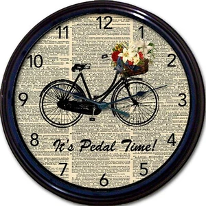 Bicycle Bike Steampunk Dictionary Wall Clock Flowers Biking Bicycling Pedal    - Picture 1 of 1