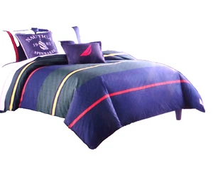 NAUTICA HERITAGE CLASSIC STRIPE COLORBLOCK BLUE GREEN KING/CALIFORNIA KING DUVET - Picture 1 of 15