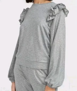 Express Sweatshirt Womens Small Gray Silver Metallic Ruffle Sleeve Pullover Top - Picture 1 of 7