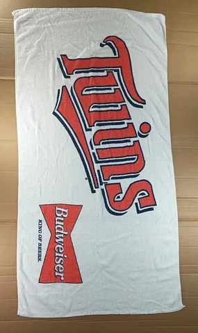 Vintage MLB Minnesota Twins Budweiser 30" X 60" Logo Large White Beach Towel Cover