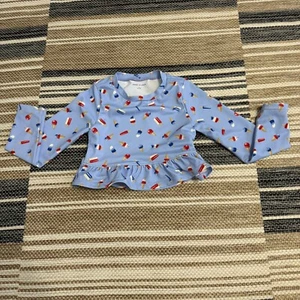 Janie and Jack Girls Swim Top Patriotic Ruffle Popsicle Print Light Blue Size 5 - Picture 1 of 9